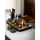 MZXM Japan imported quality glass tea set set for making tea, household tea tray, large capacity living room tea cup, office tea cup, transparent 600ml mountain view pot set, 8 pieces, complete set