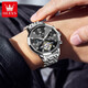 OLEVS (OLEVS) Switzerland certified top ten watches for men fully automatic mechanical watches for men's watches for men's luminous waterproof hollow men's watches for OLS6621 steel strip book black Free lettering Lifetime warranty