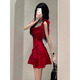 Jin Bingsheng retro style suspender dress new pure desire dress red high-end niche temperament waist-hugging short skirt Burgundy [upgraded waist-hugging style] L [recommended 105-115Jin [Jin equals 0.5 kg]]