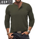 JEEP SPIRIT spring and autumn men's t-shirt American young and middle-aged solid color long-sleeved henley shirt men's simple versatile quick-drying sports T-shirt black XL
