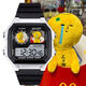 Yukio Peripheral Mascot Watch Electronic Small Square Imperping Luminous Luminal Fonction de divertissement Célier d'alarme [Élégant noir argenté] D15869 Electronic Watch [Mouvement importé + Super Long Standby] Boîte-cadeau