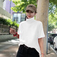 
Aigechen high neck short-sleeved women's loose shirt for summer age reduction versatile solid color plus size top black R letter 1283 single size L is suitable for 80-105 Jin [Jin equals 0.5 kg]