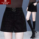 Yu Zhaolin (YUZHAOLIN) chenille high-waisted shorts for women, autumn and winter, a-line, thickened outer wear, fashionable, loose, slimming, wide-leg casual j-boot pants, black, plus velvet, L 105-115Jin Jin equals 0.5 kg