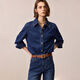 LILY2025 new winter women's clothing retro classic shoulder casual temperament commuter denim shirt jacket short 401 blue L
