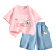 Snoopy (Snoopy) Kinder Sommerkleidung Kinder kurzärmelig für Jungen und Mädchen T-Shirts Denim Shorts Pink Letters + hellblaue Bells 110