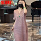 Hengyuanxiang new Chinese style embroidered ramie dress for women 2025 summer new style loose casual linen long skirt light purple L recommended 115-130Jin [Jin equals 0.5 kg]
