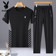 Playboy (Playboy) kurzärmeliger Anzug Herren Sommer Dünner Ice Seidenanzug Herren-Kurzärmel-Hosen Zweiteiler zweiköpfiger Set Casual Atemable Toting-Übung 9901 Black M Empfohlen 80-100jin [Jin entspricht 0,5 kg]