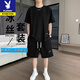 Playboy Men's Short Sleeve T-Shirt Set Trendy Large Size Men's Casual and Handsome Summer New Loose T-Shirt Shorts Two-Piece Set 829 Khaki [T-Shirt + Shorts] 2XL Recommended Weight 160-180 Jin [Jin equals 0.5 kg]
