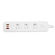 Power strip with three positions and five holes, with USB fast charging, with master control and light, white with three positions and five holes, with 3 USB