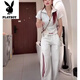 
Playboy (PLAYBOY) fashionable short-sleeved top wide-leg pants casual sports suit 2025 summer slim slim T-shirt two-piece set black single pants look at the picture - flagship model M _Suggested 80-100Jin [Jin equals 0.5 kg]