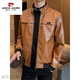
Pier Cardin men's leather jacket autumn new trendy handsome motorcycle leather jacket stand collar slim regular casual leather jacket BB99 BB9923 [Black] thin M