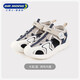 Dr. Jiang's summer casual toe-cap sandals for boys and girls, simple and breathable Velcro children's sandals for middle and large children, khaki/blue 29, foot length about 18.0-18.7