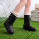 Mode Regenstiefel für Frauen mit mittlerer Röhre nicht rutschfeste wasserdichte Schuhe plus samtrische Regenstiefel Küche Arbeit vier Saison Gummischuhe überschuht Wasserstiefel weiß [flüdlos] 38