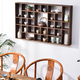 Sanqihu solid wood Duobaoge tea cup rack teapot tea set storage storage wall-mounted display rack Chinese retro tea re-burning special shape 4839 grid large size