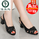 
Woodpecker genuine leather women's shoes new fish-mouth shoes comfortable high heels women's summer thick heel medium soft sole large size versatile mother sandals black 36