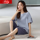 Langsha Pyjamas für Frauen im Sommer im Sommer reines Baumwoll-Baumwoll-Hosen Set Summer Summer Middle Age und ältere Mütter großartigen Kurzarmkleidung NXF-9855 LILAC M [vorgeschlagenes Gewicht: 80-100jin [Jin gleich 0,5 kg]]