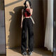 Pantalon de travail de usure de dopamine simple décontractée pour les femmes au printemps et à l'été cordon hip-hop mince-feel large pantalon de plancher