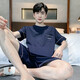 Sangqin Pajamas Men's Men's Summer mince short à manches courtes peut être porté à l'extérieur pour le jeu de vêtements pour la maison cool de taille plus décontractée 9928 # l [suggéré 100-120jin [Jin est égal à 0,5 kg]]]