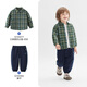 Ciciibear (ciciibear) 100% cotton Ciciibear baby plaid shirt boys jacket autumn 2025 new children's casual shirt green bottom blue stripe 130