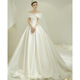 Pierre Cardin (Pierre Cardin) Satin Wedding Dress 2025 New Temperament Bride One-shoulder Palace Style French Atmosphere Simple Fairy Style Main Entrance Veil Ivory White (Tie) XL