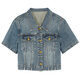 Three Color 2025 Summer New Retro Denim Jacket Lapel Front Shoulder Short Sleeve Cardigan Pure Cotton Short Casual M