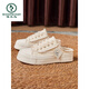 Luz de carpintero Luz de lujo Versátiles Versátiles de lienzo semi-Torchado para mujeres 2025 Nuevo ropa de primavera y verano y use zapatos blancos perezosos para un pie beige 35