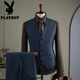 Playboy 2025 winter new suit suit men's high-end business formal striped suit three-piece groom's wedding dress elegant black three-piece suit 2XL 54