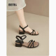 Dusto -Gurt Sandalen Frauenschuhe 2025 Sommer neue Mode niedliche einfache dicke Fersequadratheel 24x1048 Beige 34