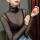 Slim high collar inner long sleeve lace bottoming shirt for women summer thin fairy mesh top white fungus edge T-shirt black XL weight 120Jin Jin equals about 0.5 kg