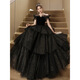 Black one-shoulder evening dress for women, high-end light luxury, niche adult ceremony, tutu skirt, dinner host art test, black 2XL 115Jin Jin is equal to 0.5kg -120Jin Jin is equal to 0.5kg, the card size is large