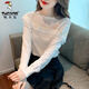 
Woodpecker 2025 autumn and winter new fashion mesh spliced ruffle knitted base shirt fashionable women's sweater top white S