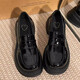 Lugeli loafers women's British style high-rise leather shoes 2025 new round toe versatile jk uniform thick sole college style single shoes loafers bright leather black 38