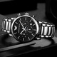 BEXEI watch men's mechanical style authentic 2025 new multifunctional three-eye business luminous quartz watch gift silver case black surface - steel imported movement | free watch adjuster