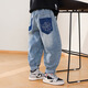 McTicco Boys 'Frühlings- und Herbstanzug 2025 Neues koreanisches Kinderstil hübsches gestreiftes Sweatshirt Big Children's Mode Spring Jeans Trendy 4865 Streifen + 13077 Blau [Frühlings- und Herbstanzug] 160 160 cm