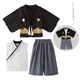 Oxymo Japan Japanese style children's kimono suit for boys and girls, spring and autumn long-sleeved jacket, vest and pants, Japanese performance costume, black jacket + white vest + dark gray pants 90 recommended for 3-4 years old