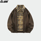 CLOR fake two-piece jacket men's autumn and winter style handsome casual all-match plaid lapel boys jacket JK11 brown XL