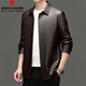 Pierre Cardin leather jacket for men in autumn and winter, middle-aged velvet thickened lapel coat, warm leather jacket, middle-aged and elderly men's top