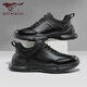 Siete lobos zapatos para hombres de otoño e invierno Nuevos zapatos casuales de cuero genuino para zapatos deportivos de suela gruesa para hombres para la capa de techo de cuero de vaca de cuero suave y versátiles negros 9793 42