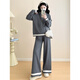 Mother's true color maternity gray suit autumn and winter 2025 new fashion simple lazy hooded knitted sweater wide leg pants two-piece set gray suit XXL
