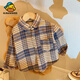 G.duck Little Yellow Duck Children's Retro Plaid Shirt Autumn New Girls Korean Lapel Jacket Boys Long Sleeve Fashionable Y Pink Shirt 90 cm
