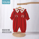 Youqi baby clothes, baby girl's autumn jumpsuit, baby girl's full moon and 100 days one year old dress, festive red outdoor crawl suit