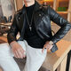 2025 Spring and Autumn New Men's Slim Leather Jacket Korean Style Men's Diagonal Zipper Suit Collar Leather Jacket Motorcycle Jacket Black 3XL Recommended Weight 145-160Jin Jin is equal to 0.5 kg