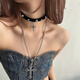 Beautifully made dark y2k hot girl style leather rivet choker stacked cross necklace female personality subculture clavicle chain silver cross leather rope set