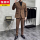 Hengyuanxiang Spring and Autumn Suit Men's Jacket Groom Wedding Dress Coffee Color Business Work Professional Formal Suit Suit Men Coffee Color (suit + vest + trousers, black shirt tie) S 46