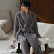 LangSha nightgown men's winter flannel warm plus velvet thickened long bathrobe coral velvet warm large size men's pajamas