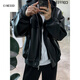 CINESSDMrcyc leather jacket men's high-end fake two-piece patchwork hooded jacket Korean loose fashion brand workwear black L