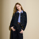 
Three Color 2025 Autumn New Imitation Denim Jacket Round Neck Loose Cardigan Retro Simple Short M Deep Sea Blue M 160/84A
