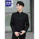 Luo Meng tunic suit men's youth slim Chinese stand collar suit new Chinese style wedding dress Chinese style Tang clothes navy blue top + pants 3XL recommended 150-165Jin Jin equals 0.5 kg