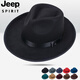 JEEP SPIRIT Shanghai Beach Big Brim Top Hat Men and Women Jazz Hat Black Hat Retro Middle-aged and Elderly Spring Autumn and Winter Woolen Hat Gentleman L142 Large Brim Woolen Black One Size (57-58cm)