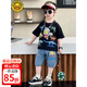 G.DUCKKIDS小黄鸭儿童短袖套装2025夏季中大童装衣服炸街男孩奥特曼两件套 1283套装-白色 110